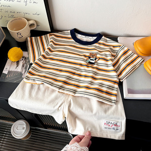 新款儿童短袖套装纯棉男童玩偶夏装宽松抗菌宝宝短裤婴儿A类衣服