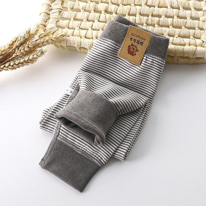 儿童打底裤宝宝条纹秋冬秋裤中大童加厚德绒无骨保暖裤子