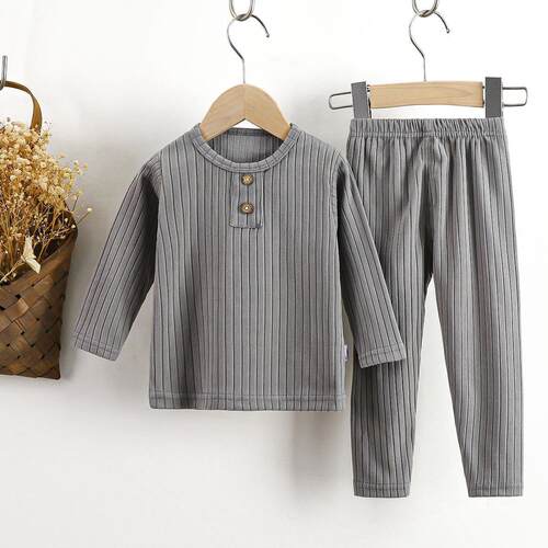 儿童德绒内衣套装韩版衣服秋季新款男童女宝宝坑条家居服童装