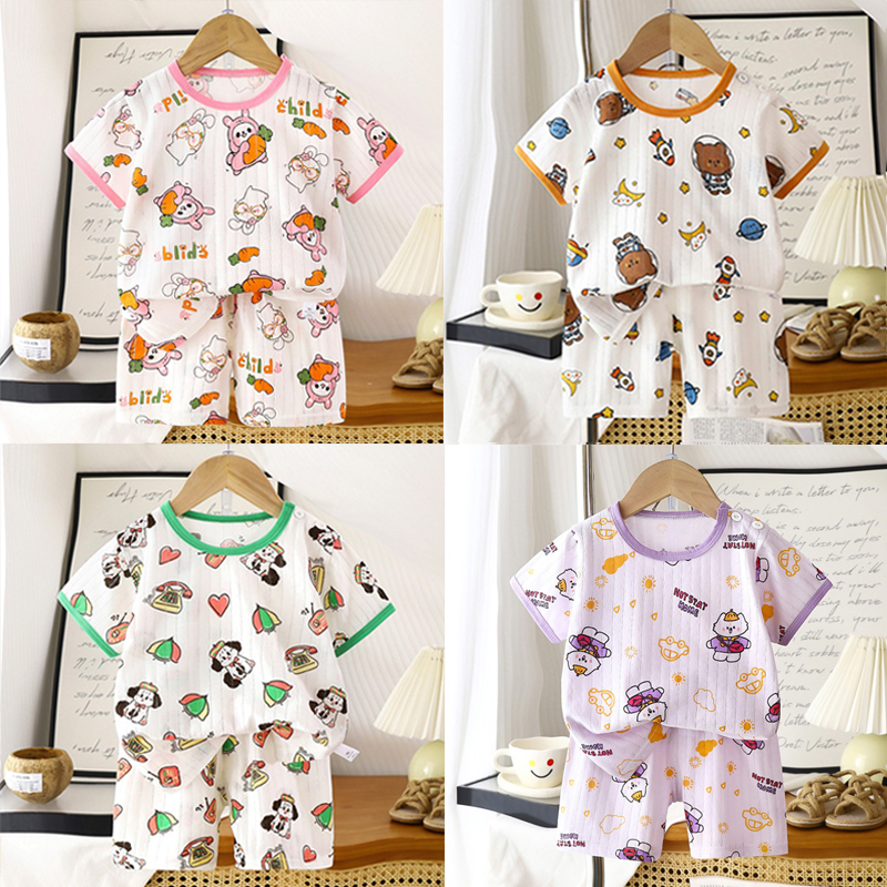 2025夏季新款童装儿童短袖短裤套装男女宝宝T恤男童女童全棉批发