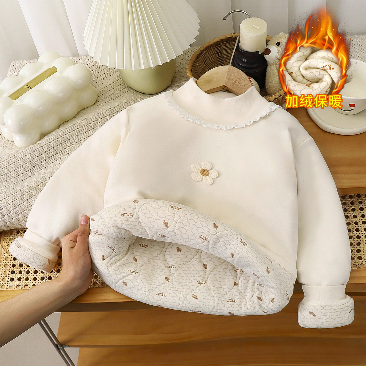 儿童秋冬新款加绒加厚卫衣男女童卡通单上衣中小童夹棉打底衣