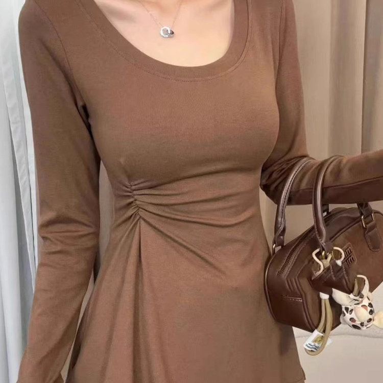 大码纯欲风磨毛德绒长袖T恤上衣