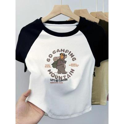 短袖t恤女2025夏新款不规则下摆修身显瘦插肩撞色半袖上衣纯欲风