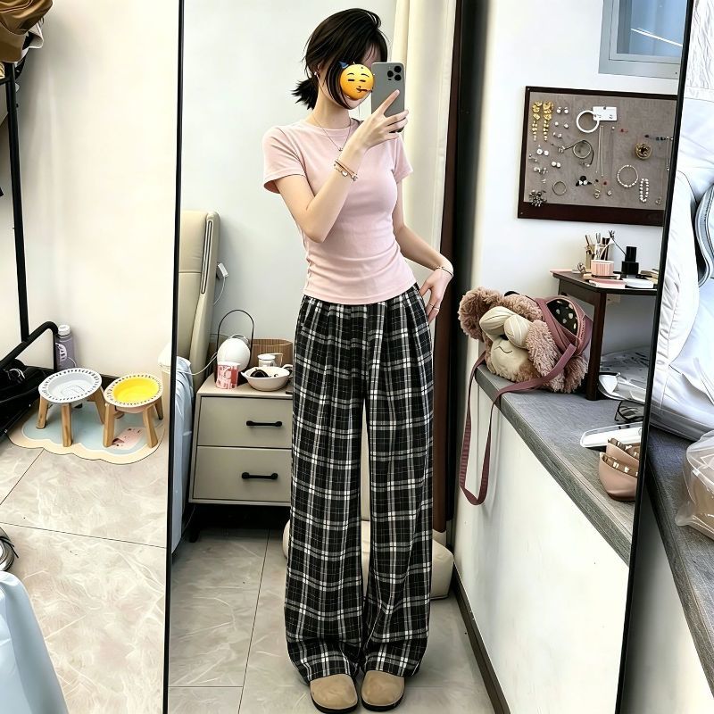 夏季多巴胺学院风高腰格子套装