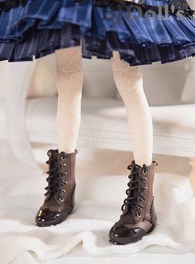 BJD3分4分娃娃鞋子牛仔拼色蕾丝边绑带SD/DD英伦靴子玩偶皮靴短靴