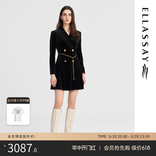 Y052 连衣裙女W 黑色光泽丝绒质感西装 ELLASSAY歌力思秋冬新款