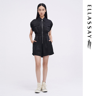 ELLASSAY歌力思春夏新款 女EWW342K01000 桑蚕丝logo连体短裤