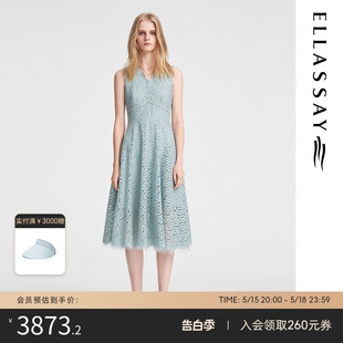 气质蕾丝中长连衣裙女EWE352Y12300 ELLASSAY歌力思2024夏季 新款