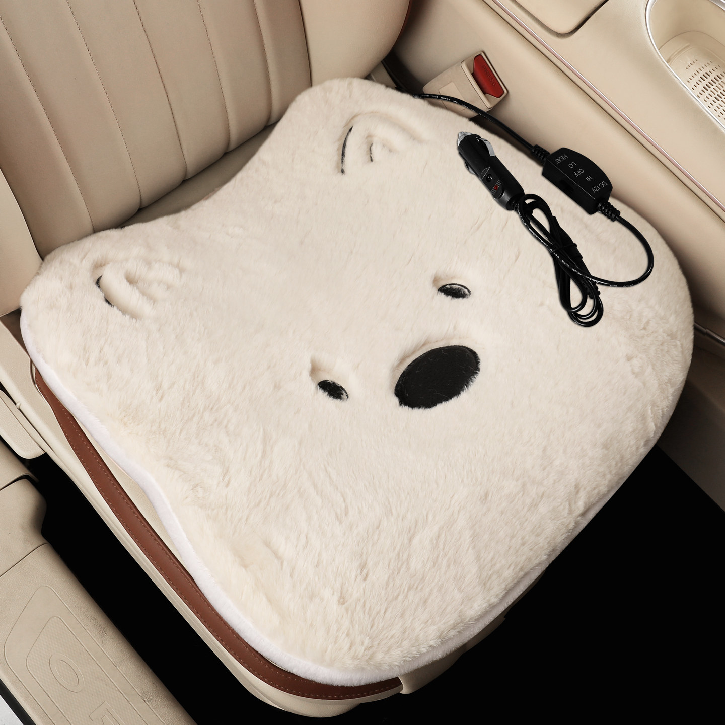 汽车坐垫冬季毛绒保暖可爱车内后排座垫座椅加热冬天车垫卡通单片