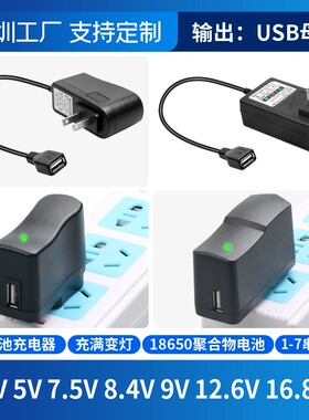 USB母头插口4.2V5V7.5V8.4V9V12.6V16.8v21V1A2A锂电池充电器1865