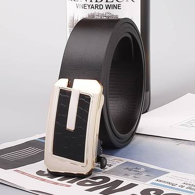 男士皮带塑料扣头pu腰带鳄鱼纹内穿式自动扣皮带男士高级感现货男