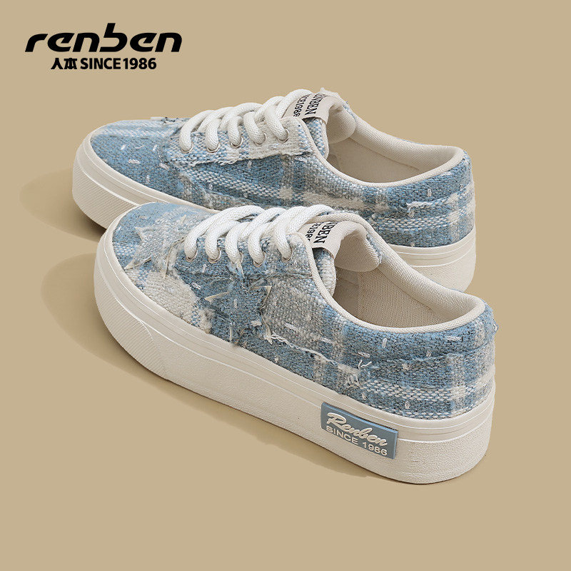 人本板鞋女2026秋冬季新款设计感厚底初高中生运动轻便软底帆布鞋,女鞋,帆布鞋,淘宝优惠券,粉丝福利购,淘宝优惠卷