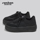 女款 休闲运动鞋 2026春秋季 人本厚底黑色板鞋 新款 百搭德训鞋 小黑鞋