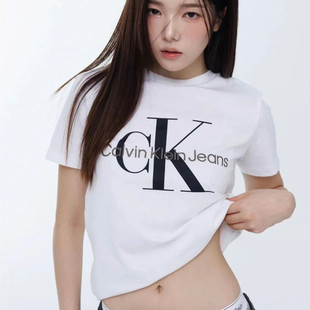 女Jennie同款 24夏季 CK短袖 正品 胸前刺绣大logo圆领宽松纯棉t恤男