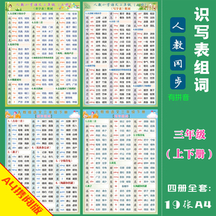 人教部编版三年级生字识字写字表拼音组词多音字近反义词挂图墙贴