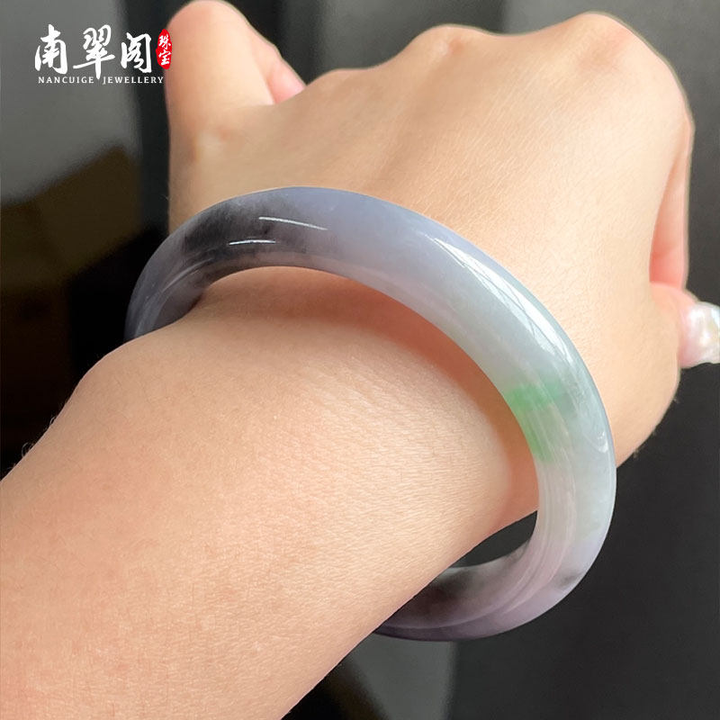 紫乌鸡翡翠手镯冰乌骨鸡玉镯子直播台定制圆条阳绿天然缅甸a货