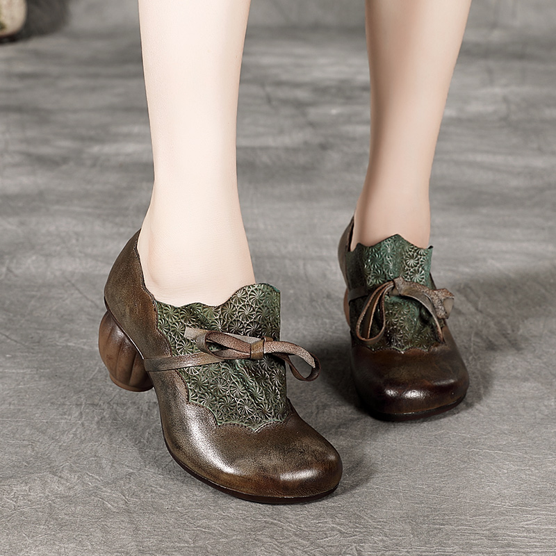 女鞋款春复古文艺擦色牛皮典雅