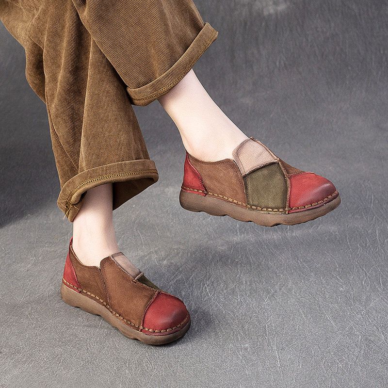 手工女鞋撞色头层牛皮单鞋复古风平底低跟一脚蹬深口鞋彩色皮鞋秋,女鞋,深口单鞋,淘宝优惠券,粉丝福利购,淘宝优惠卷