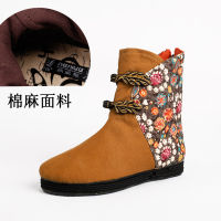 纳妮雅中国风女鞋民族汉服棉麻绣花靴短筒千层平底布鞋老北京女靴 thumbnail 2