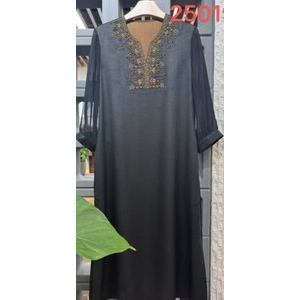 凤轩阁 2025新款 香云纱黑油V领新中式刺绣连衣裙 25019