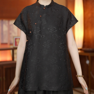 凤轩阁 2025新款 新中式香云纱黑色全罗莨纱奥黛上衣 82125