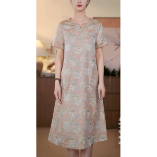 凤轩阁 100桑蚕丝宝瓶花 双面穿 改良旗袍裙 GFR10303