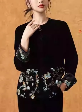 凤轩阁  100桑蚕丝丝绒重工钉珠刺绣国风拉链棒球服外套KLS889