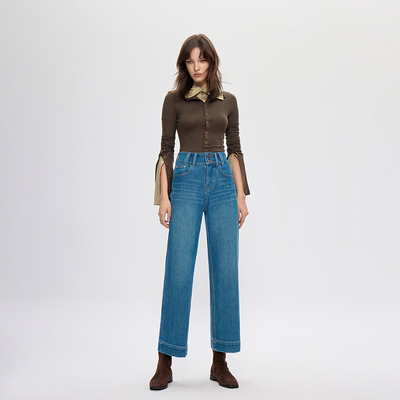 2026年秋季高腰九分裤牛仔布绿光