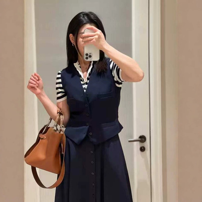 深圳南油老钱风拉夫航海系列马甲亚麻马甲蓝白马甲百搭马夹修