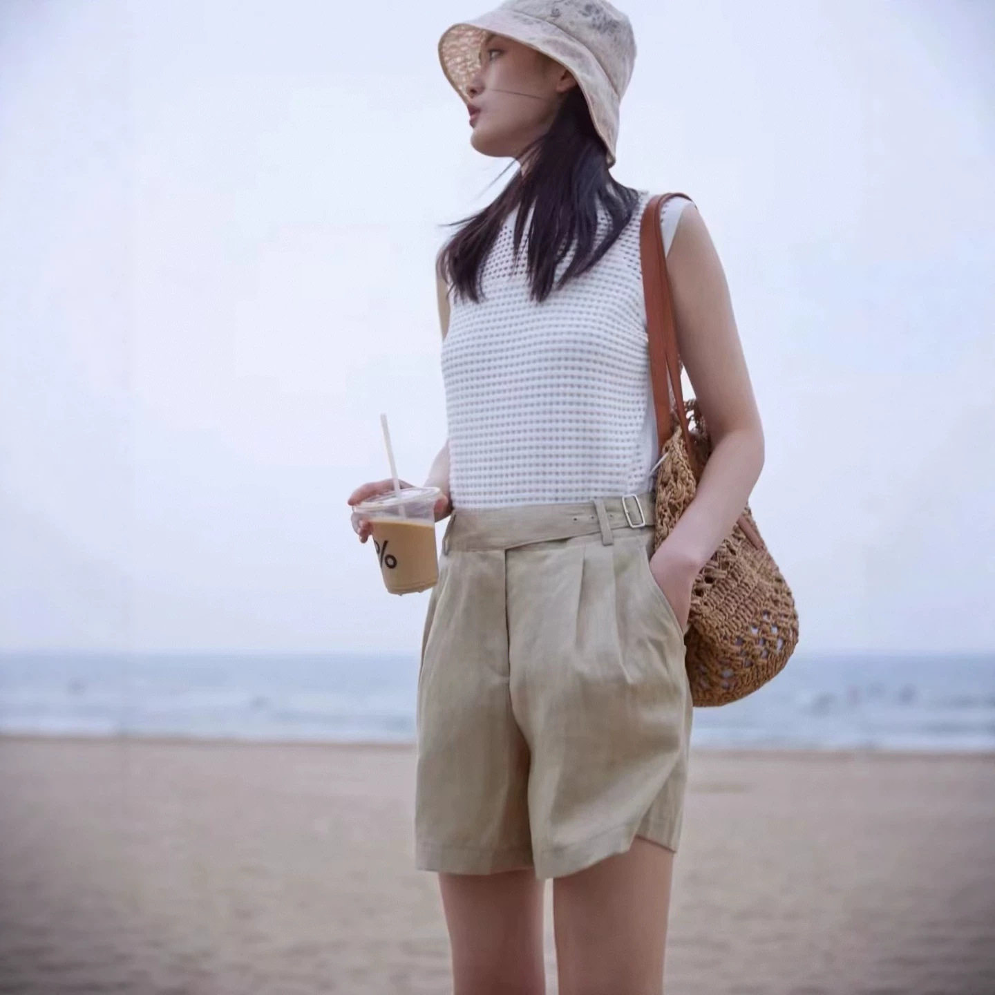 深圳南油老钱风BC亚麻短裤原单工厂亚麻短裤修身短裤女BC裤子