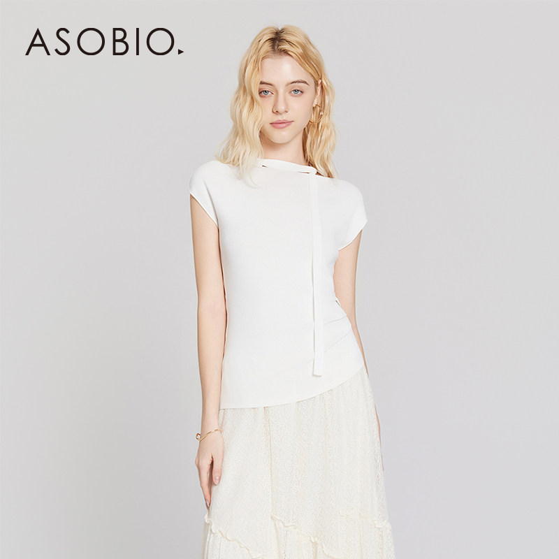 Asobio 2026春款轻熟简约挂脖飘带针织衫女白色设计感气质上衣063