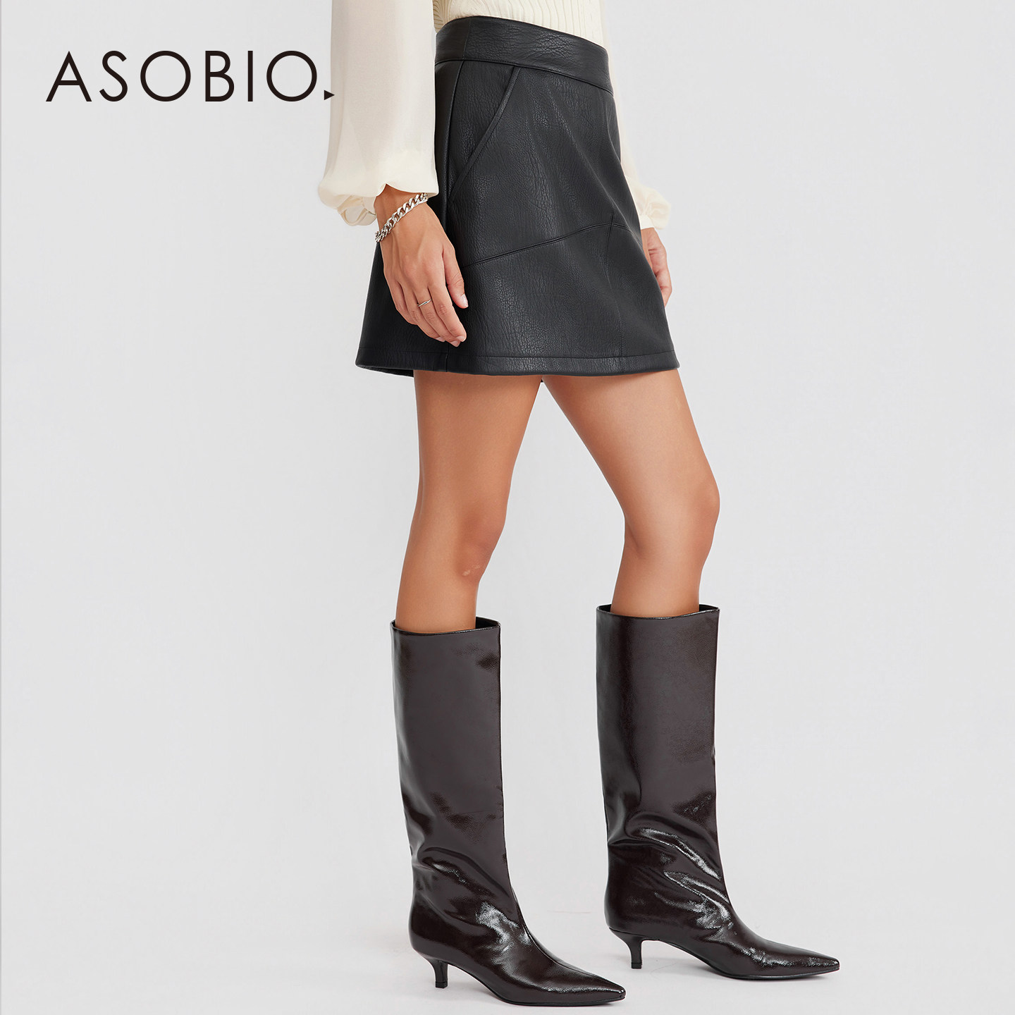 Asobio复古摩登半身短裙2025秋冬新品时尚气质松紧腰柔软皮裙191,女装/女士精品,半身裙,淘宝优惠券,粉丝福利购,淘宝优惠卷