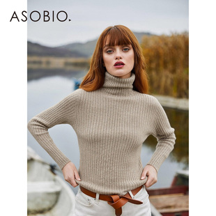 保暖简约针织355 修身 Asobio山羊绒高领竖条纹针织2025冬季 新品
