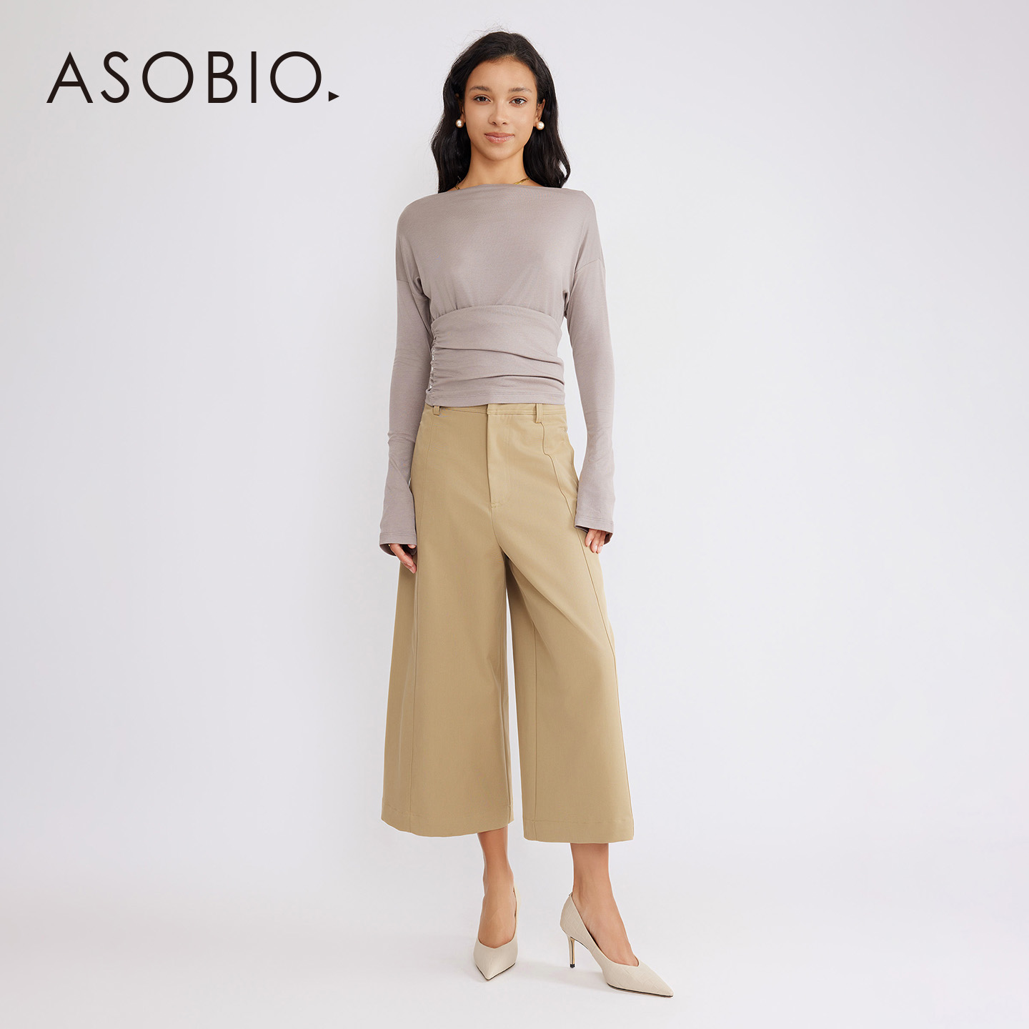 羊毛'Asobio针织纯色套头衫2025秋冬通勤一字领长袖修身上衣287