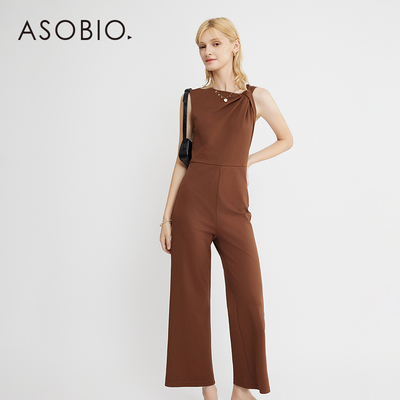 Asobio复古微喇吊带连体裤女夏季纯色收腰扭结领口背心阔腿裤153