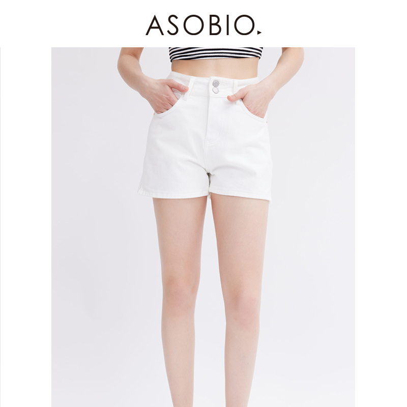 Asobio女款2023年新款夏季高腰水洗MINI牛仔短裤修身精致美感753