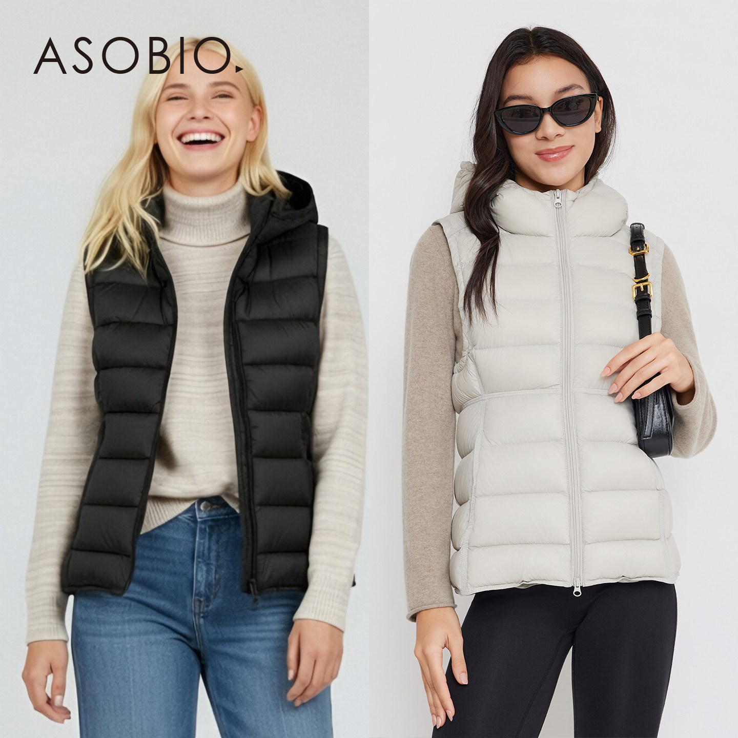 Asobio轻薄连帽95白鸭绒排骨羽绒马甲2025冬季新品保暖灰色219