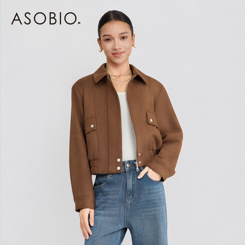 Asobio设计感翻领麂皮落肩短款夹克2025冬季新品复古短外套女199
