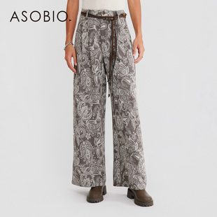 复古佩斯利印花阔腿裤 装 2025秋冬新品 气质裤 女249 时尚 Asobio经典