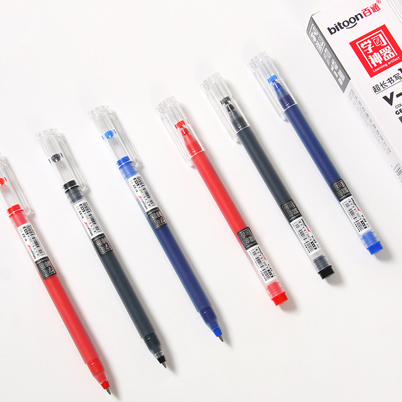 百通V22大容量中性笔简约一次性水笔0.5全针管日韩学生笔不可换芯
