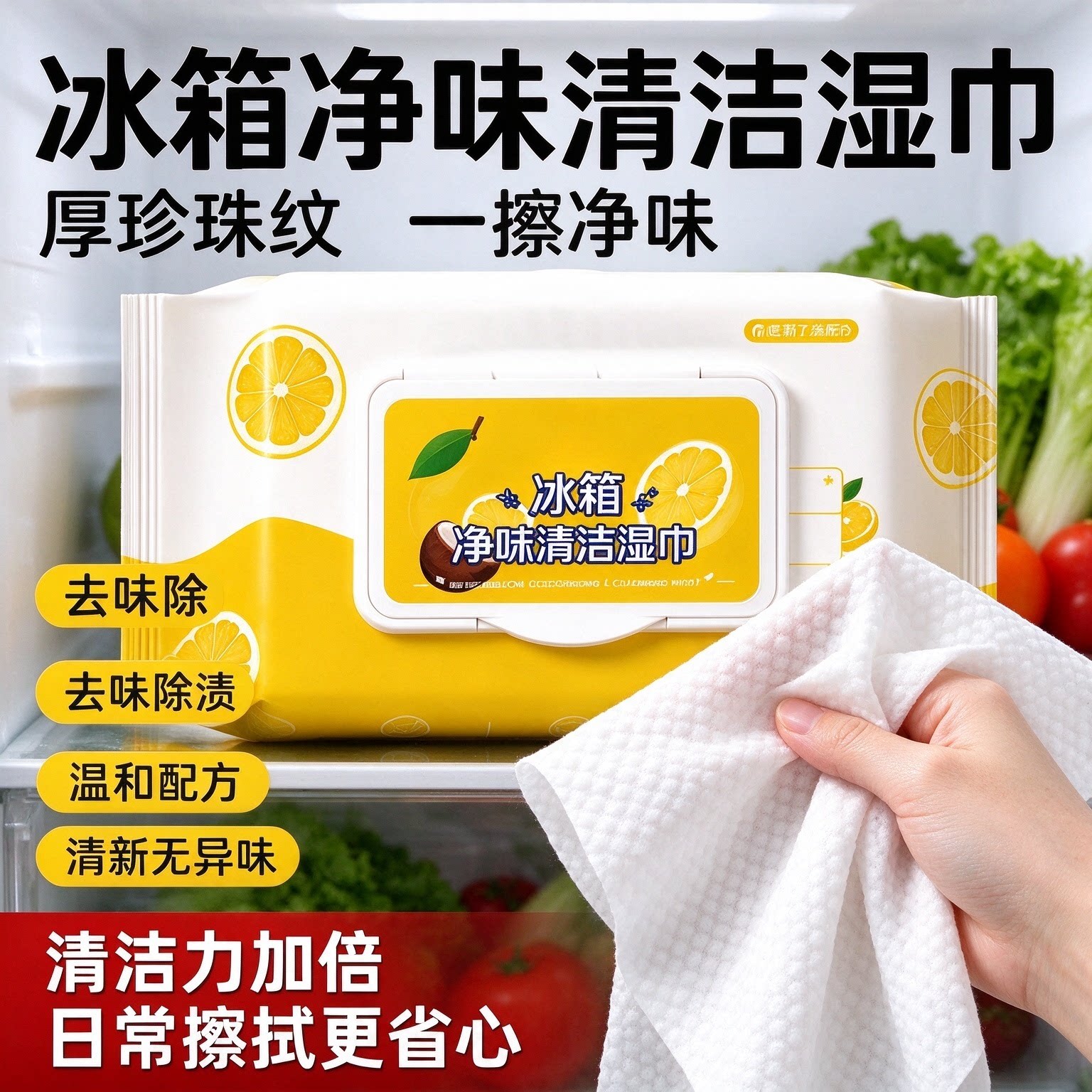 家用冰箱净味清洁湿巾强力去污渍除异味加厚一次性厨房清洁湿纸巾