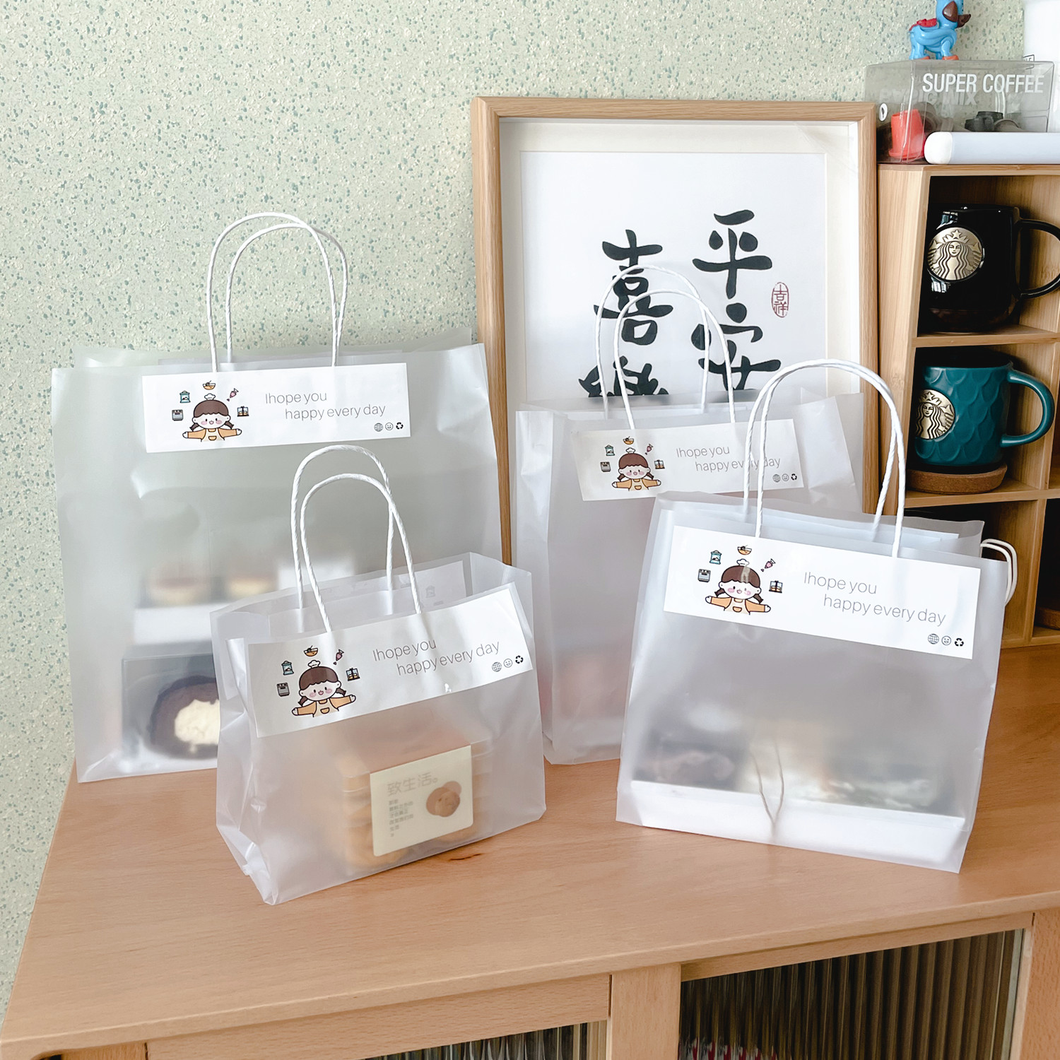 烘培店手提袋透定制明外卖打包袋创意礼品塑料ins风包装袋子甜品