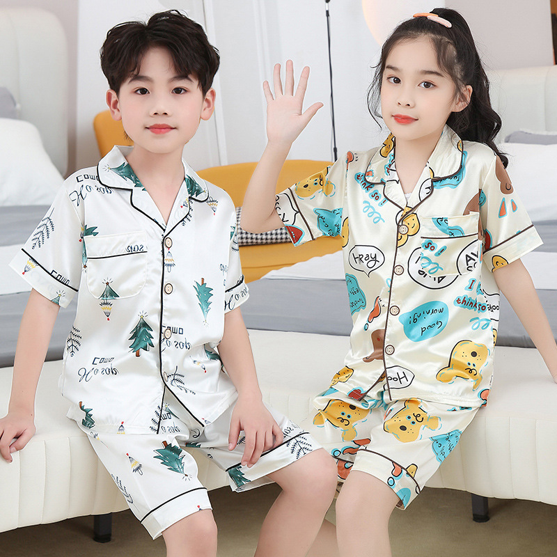 儿童男童女童冰丝短袖家居服套装