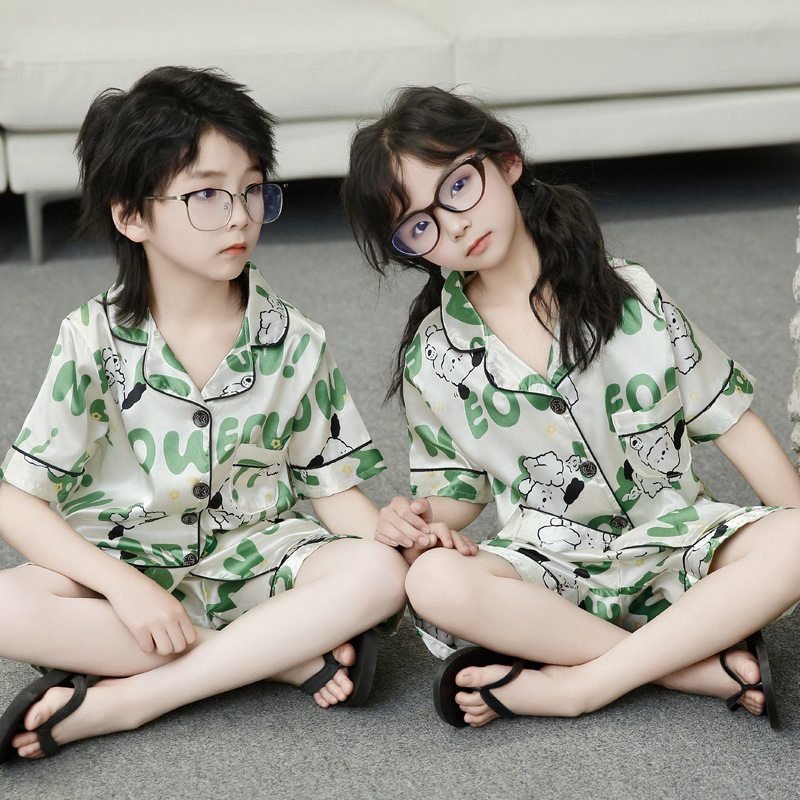 男童女童夏装睡衣套装冰丝新款