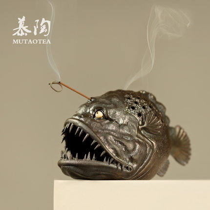 慕陶手工柴烧创意安康鱼香炉陶瓷侘寂风圣木明火香薰炉沉香炉礼品
