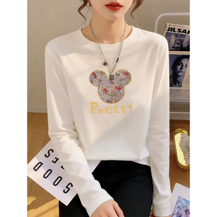 内搭减龄印花打底衫 宽松显瘦大码 上衣 t恤女春秋韩版 纯棉正肩长袖