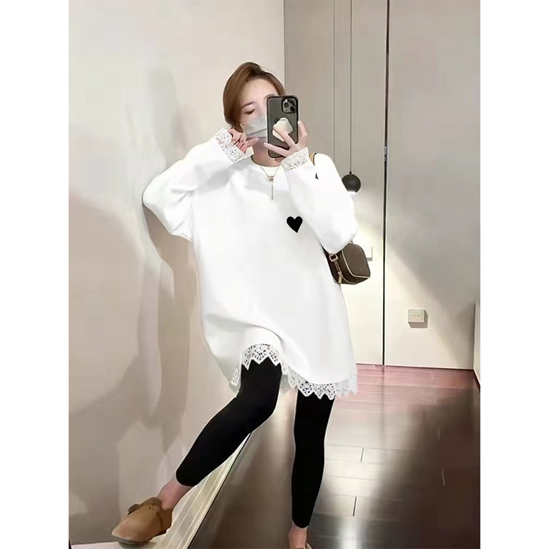 德绒保暖打底衫女秋冬蕾丝长袖t恤韩版宽松显瘦中长款外穿上衣ins