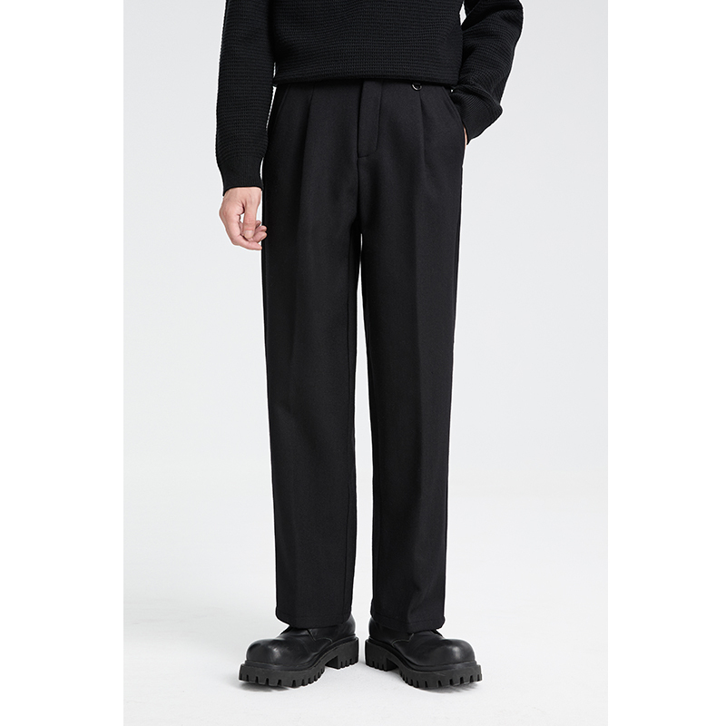 thumbnail for Black Zeming winter wool straight slacks men's Korean version of trendy fashion and versatile commuter drape trousers and trousers