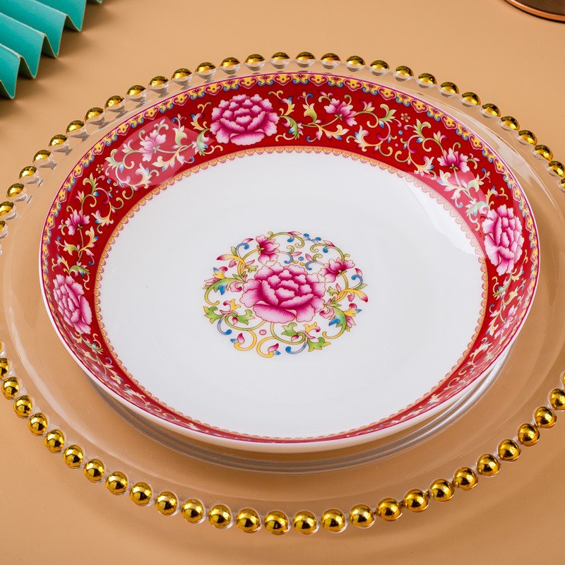 青珑家用中式陶瓷圆形深盘平盘