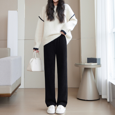 欧棉绒阔腿裤女雪尼尔小个子